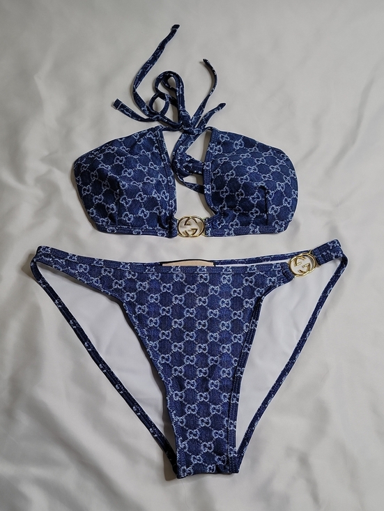 Gucci Other - Gucci Navy Blue GG Logo Bikini Set with Gold Hardware